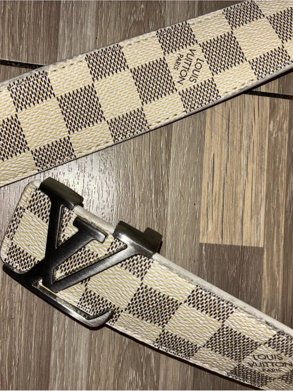 Louis Vuitton Checkered Canvas Belt in Cream and Brown with LV Buckle